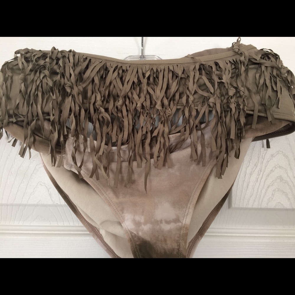 Taupe fringe tie dye bikini